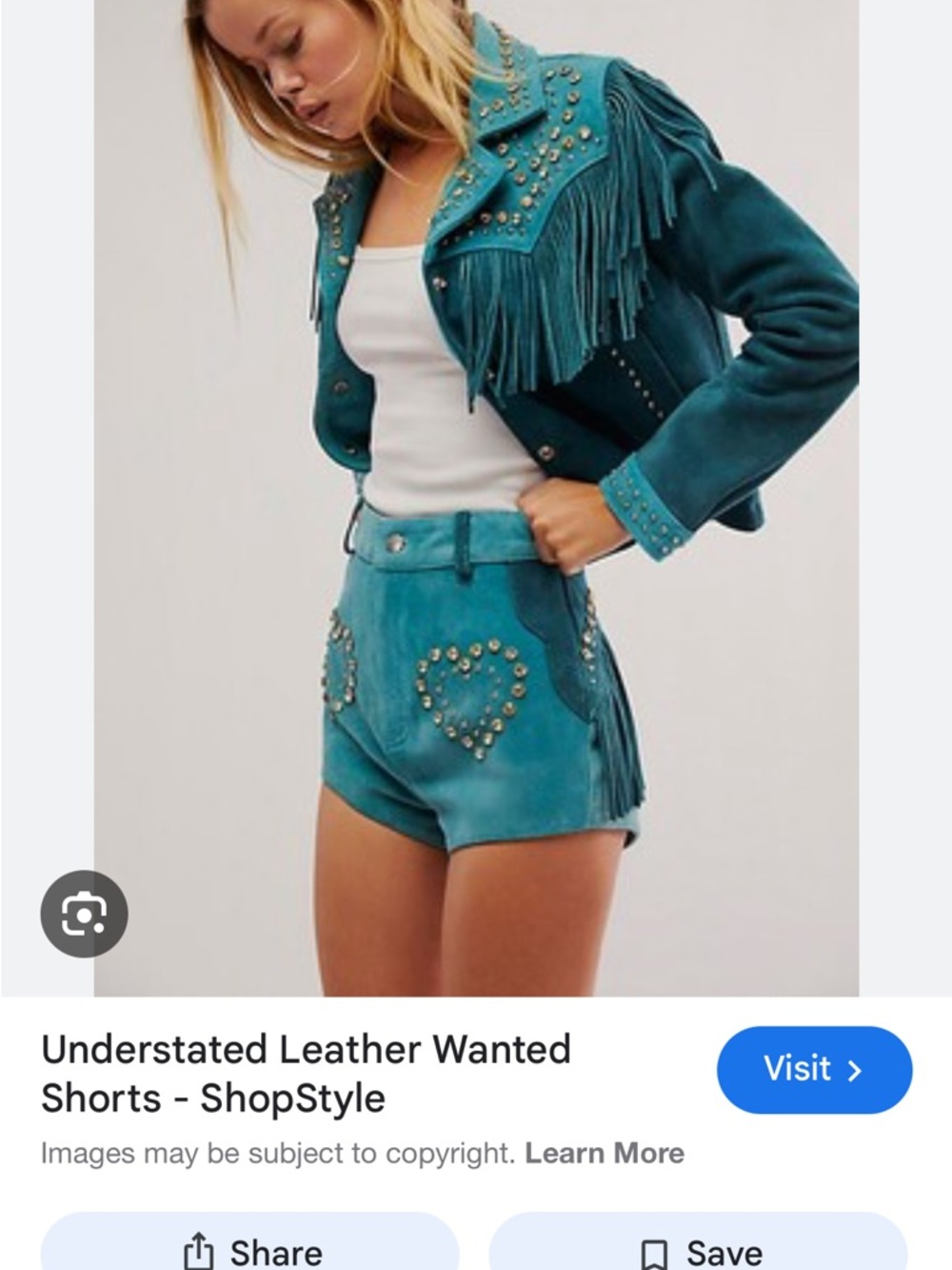 Fringe Studded Teal Suede shorts - Women’s shorts